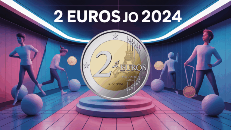 Pièce 2 euros JO 2024 centrale avec symboles Paris et sport