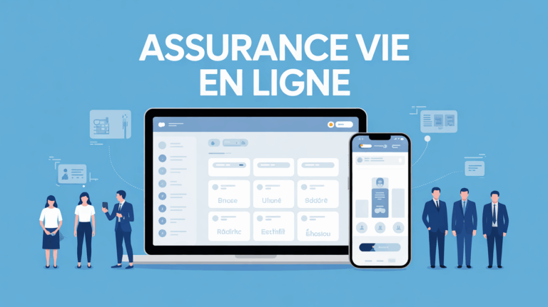 interface gestion assurance vie en ligne ordinateur smartphone silhouettes