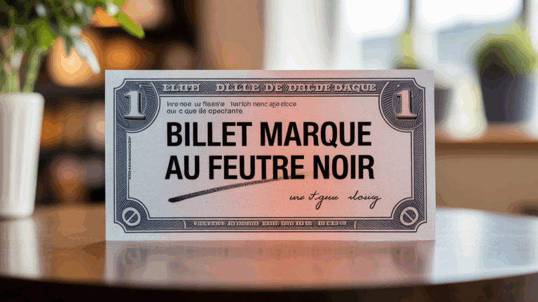 Billet marqué au feutre noir posé sur table, grande trace noire visible
