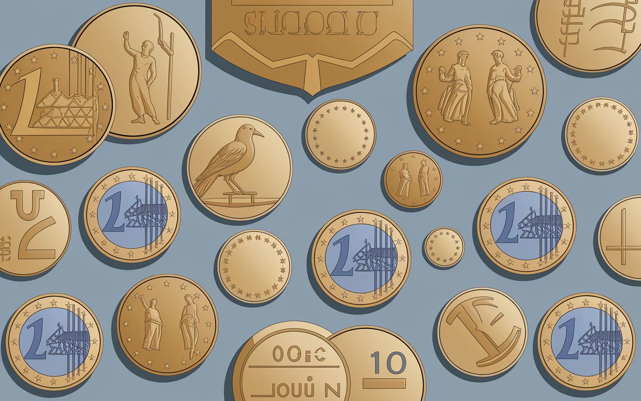 euro grec pieces greques symboles tableau volume