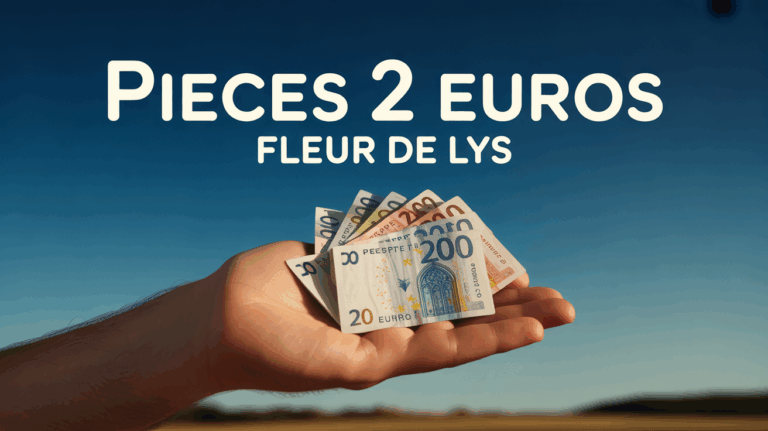 main avec pièces 2 euros fleur de lys fond bleu