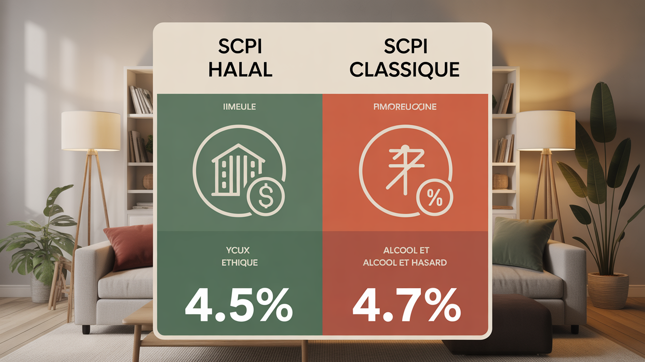 Infographie comparatif SCPI halal classique rendement éthique