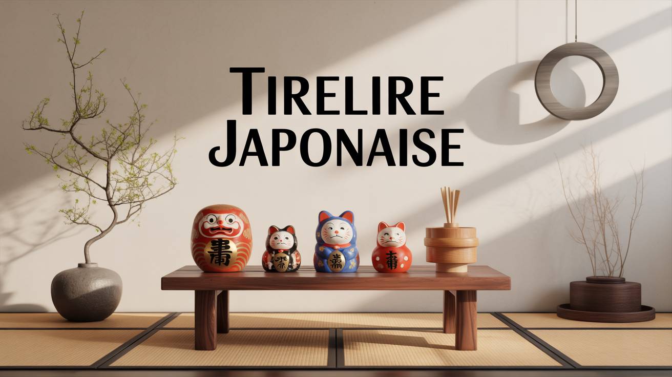 Tirelire japonaise Daruma Maneki-neko bois sur table zen