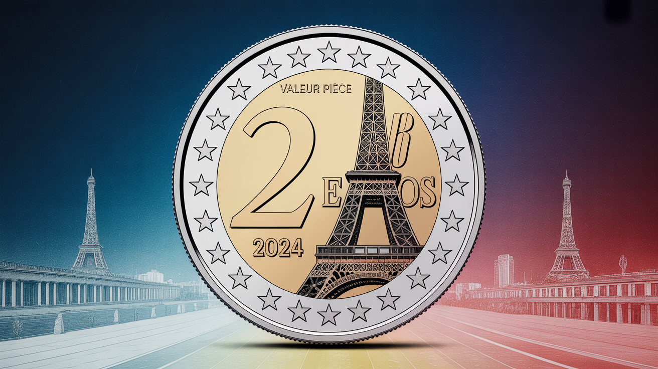 Gros plan pièce 2 euros JO 2024 sportive
