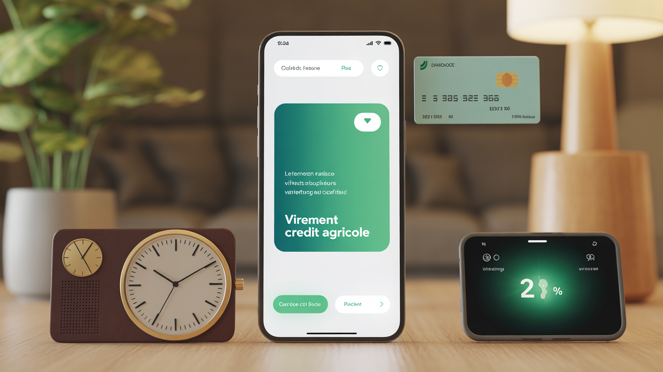 Virement Crédit Agricole notification reçue smartphone carte horloge