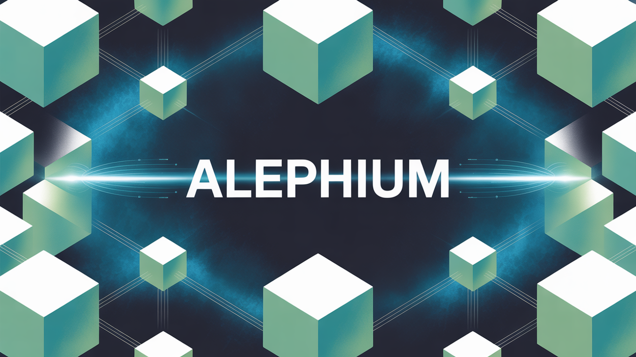 Illustration stylisee Alephium blockchain reseau digital bleu-vert