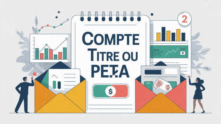 Illustration carnet investissement graphique enveloppes compte titre PEA