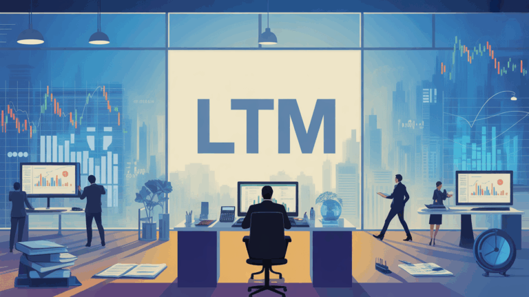 Bureau moderne, graphiques LTM sur écrans