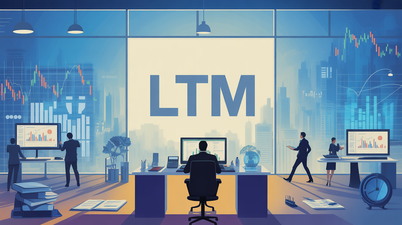Bureau moderne, graphiques LTM sur écrans