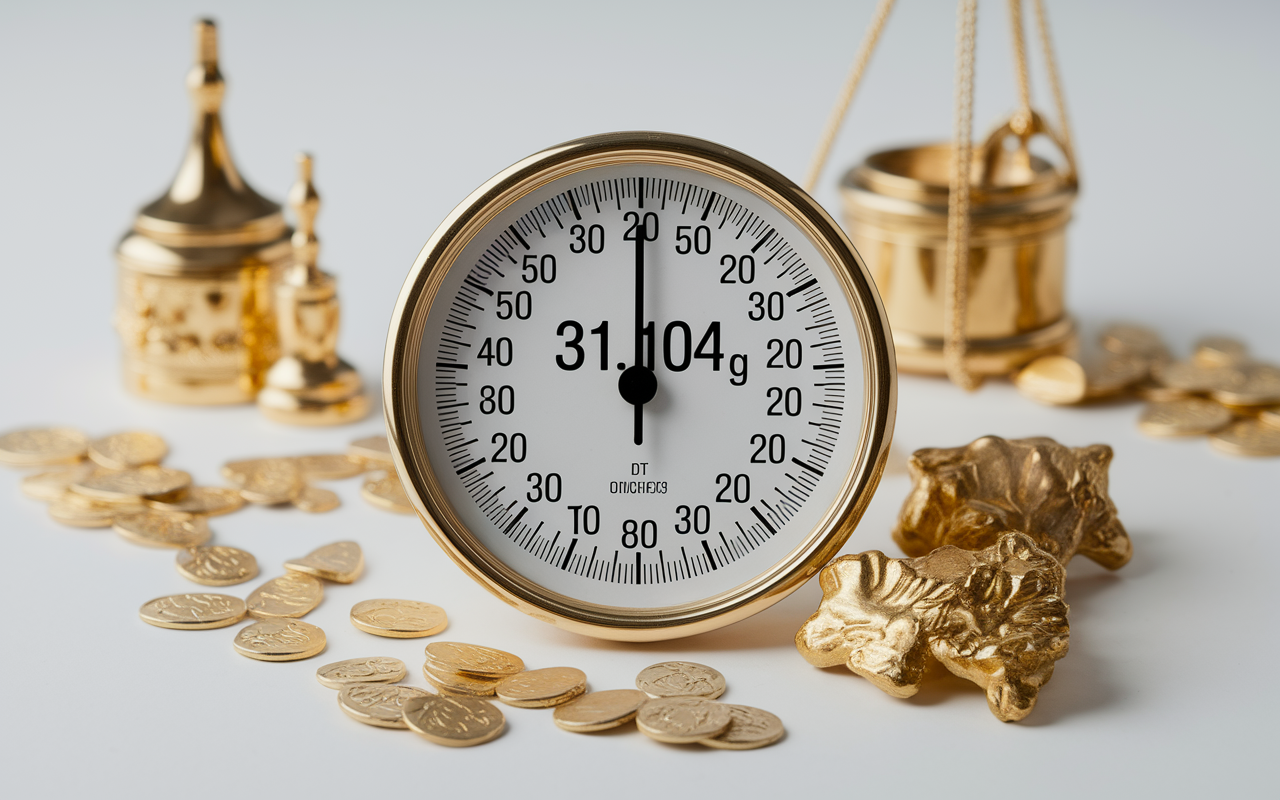 balance affichant 31.104 g avec lingots et pieces d'or