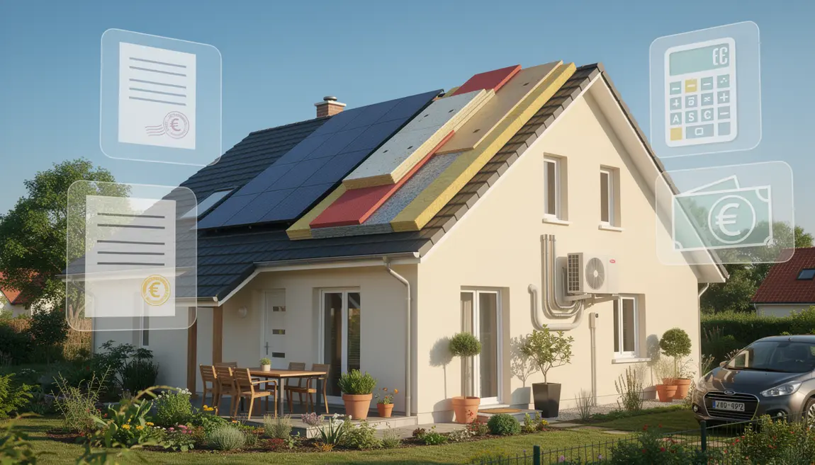 Maison familiale avec panneaux solaires et pompe à chaleur, avantages fiscaux