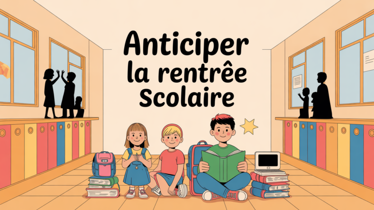 Illustration famille rentrée scolaire fournitures panneaux ordinateur