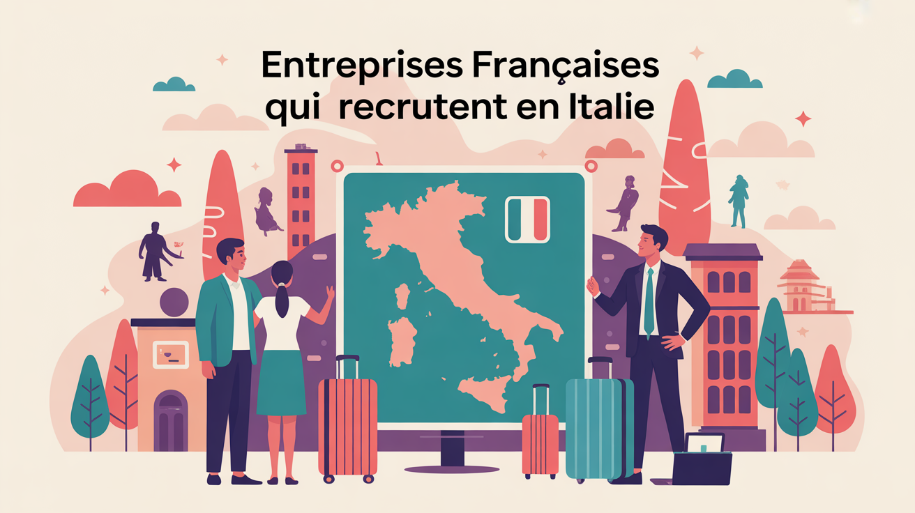 Entreprises françaises qui recrutent en Italie, scène famille et entrepreneur carte Italie
