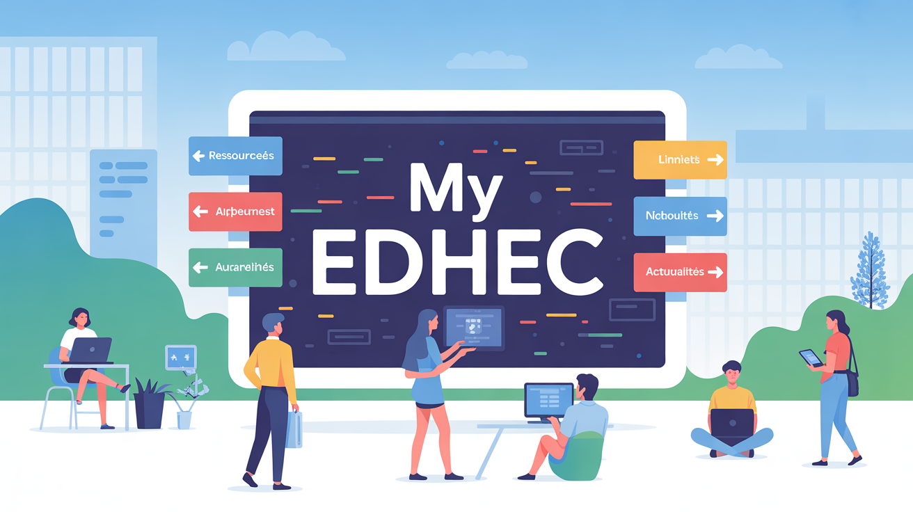 Illustration portail My EDHEC silhouettes campus ressources