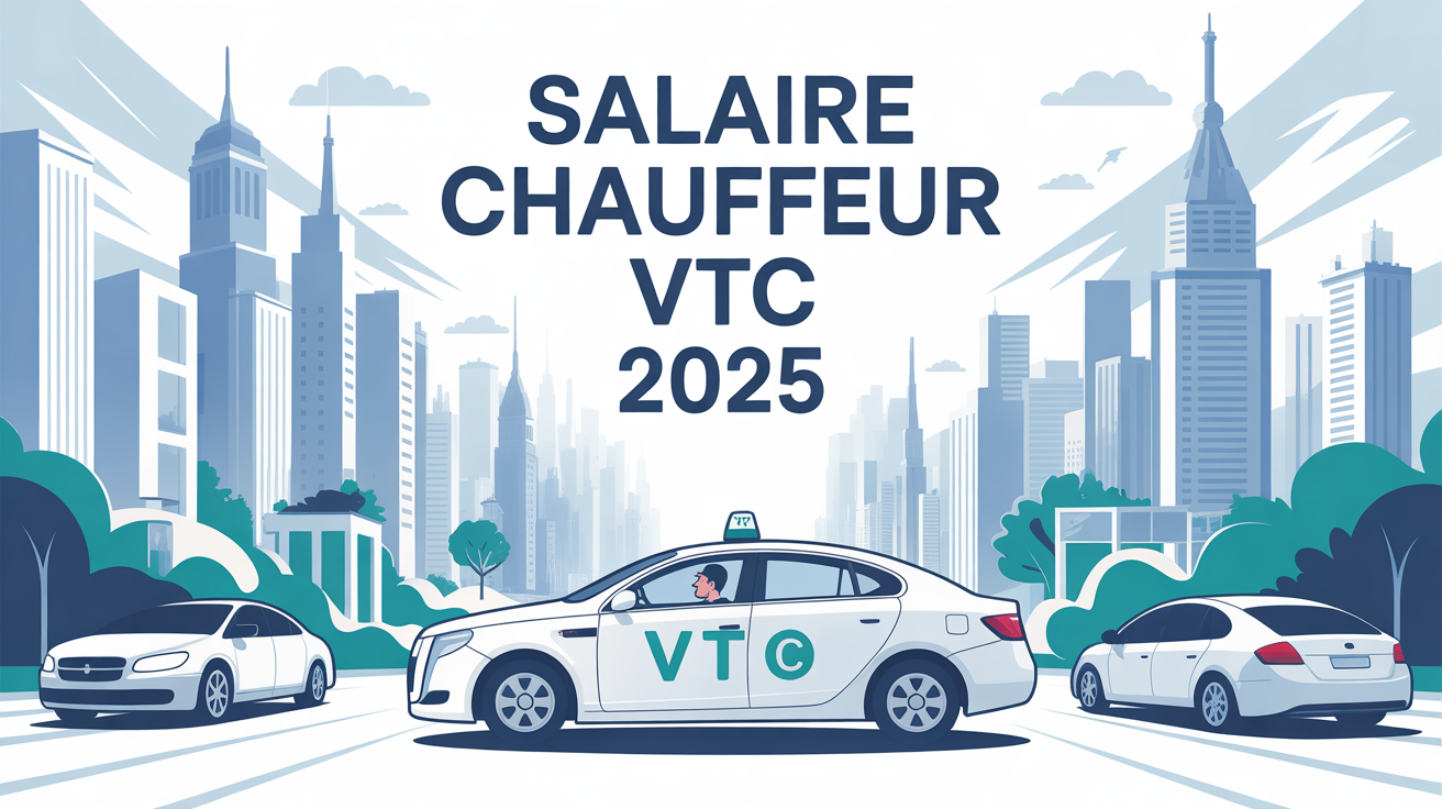 Illustration chauffeur VTC ville texte salaire 2025