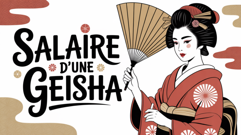 silhouette geisha kimono éventail texte salaire Japon