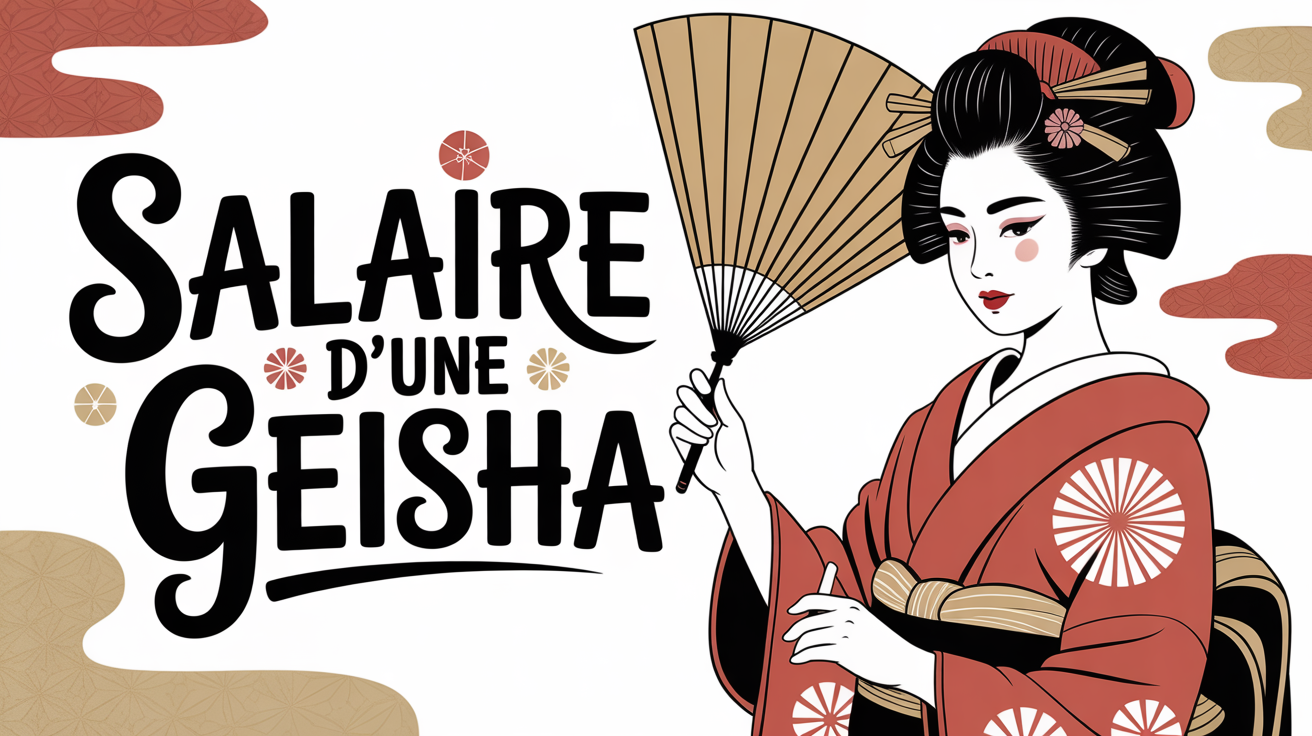 silhouette geisha kimono éventail texte salaire Japon