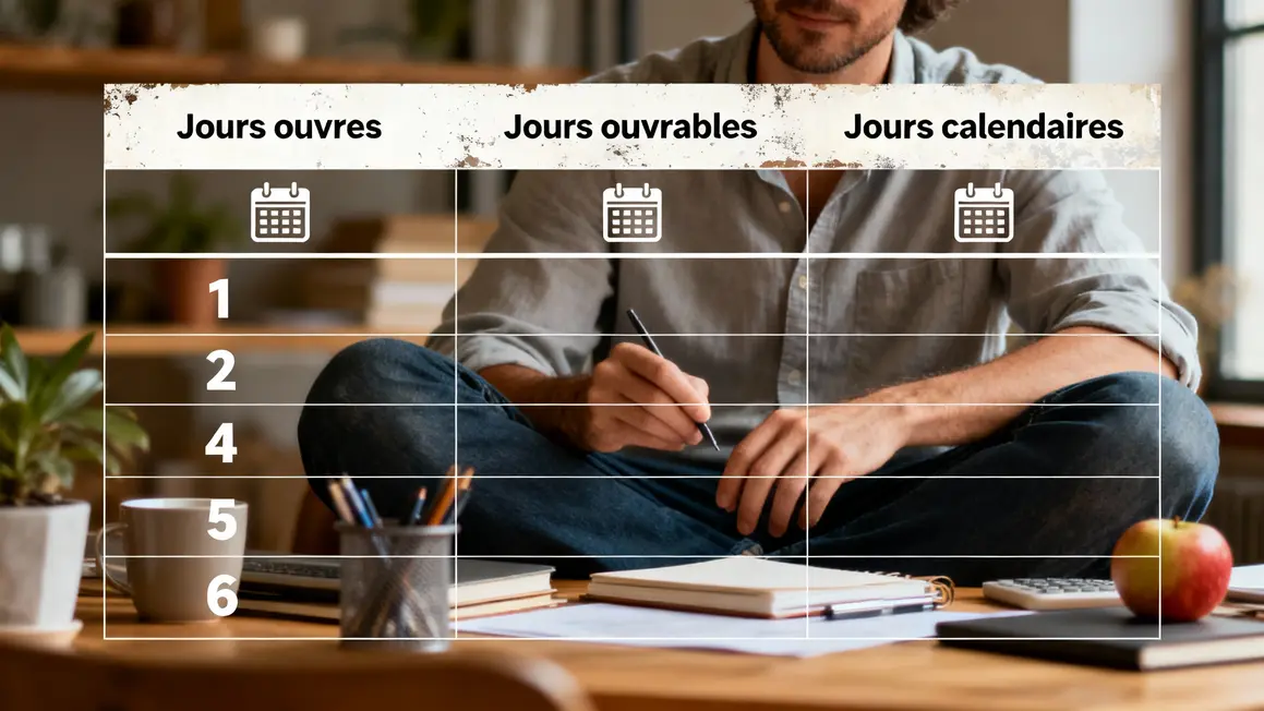 tableau visuel jours ouvrés ouvrables calendaires calendrier