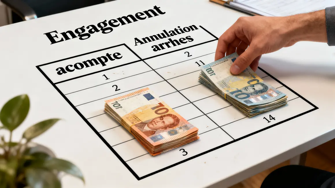 Comparatif acompte arrhes engagement et annulation