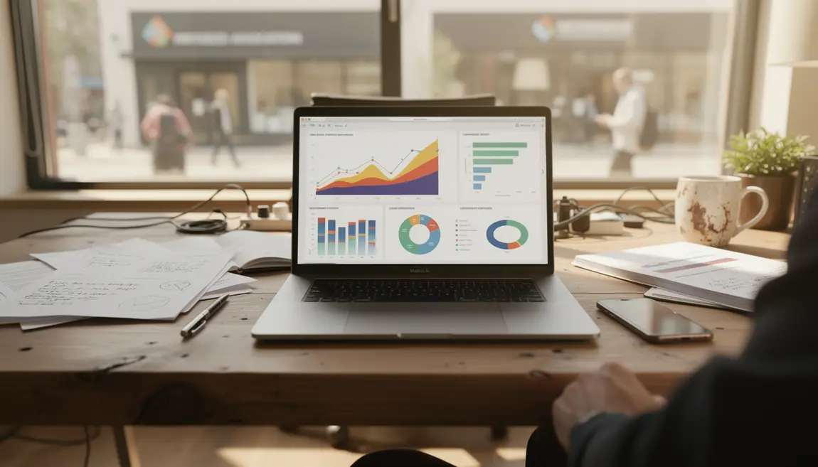 Bureau moderne avec graphiques et silhouettes numériques