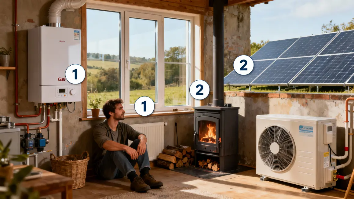 Tableau équipements rénovation énergétique chaudière fenêtre solaire bois PAC