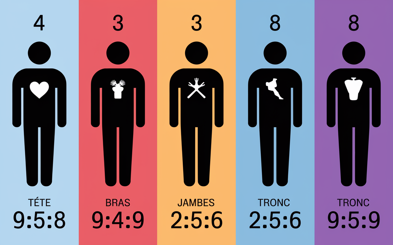 Tableau coloré zones corps partie du corps en anglais