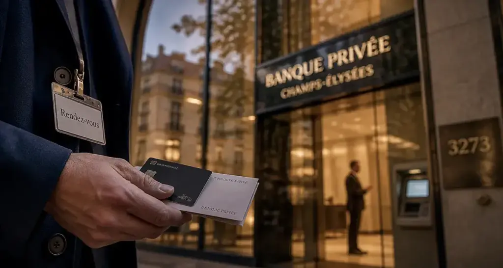 bnp paribas champs elysées : main avec carte devant l’agence