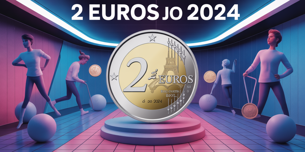 Pièce 2 euros JO 2024 centrale avec symboles Paris et sport