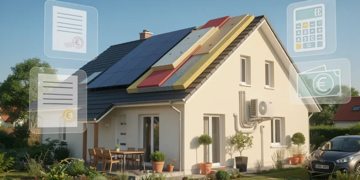 Maison familiale avec panneaux solaires et pompe à chaleur, avantages fiscaux