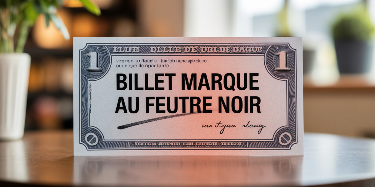 Billet marqué au feutre noir posé sur table, grande trace noire visible