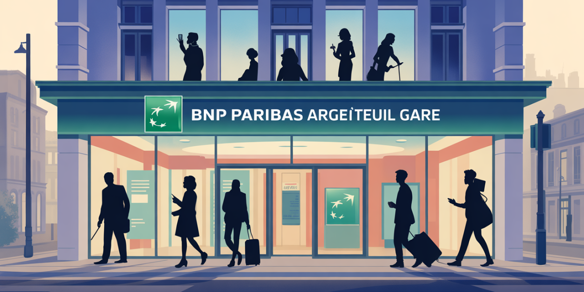 Façade stylisée de bnp paribas argenteuil gare, centre-ville, silhouettes urbaines
