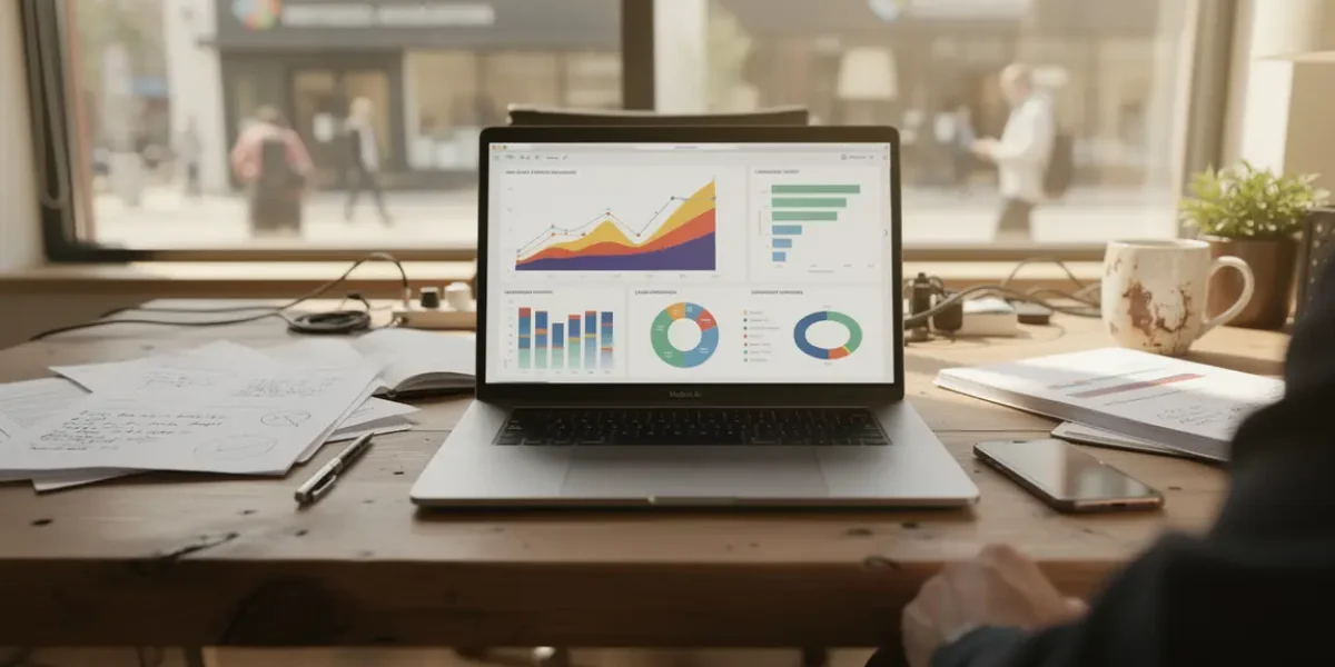 Bureau moderne avec graphiques et silhouettes numériques
