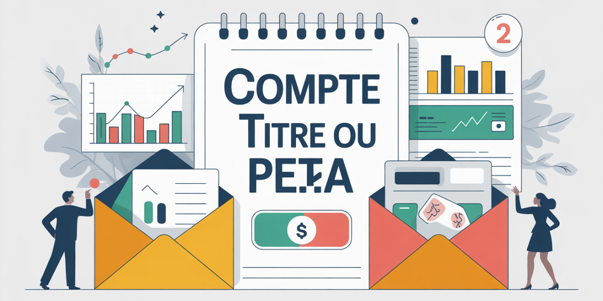Illustration carnet investissement graphique enveloppes compte titre PEA