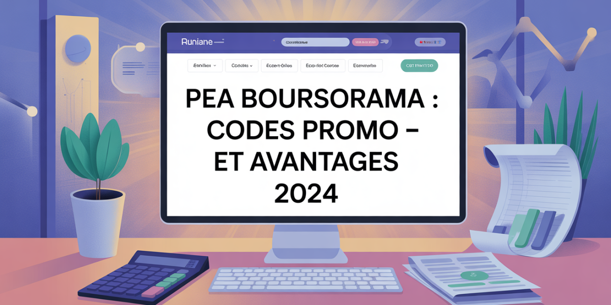Illustration écran site bancaire avec titre PEA Boursorama codes promo 2024