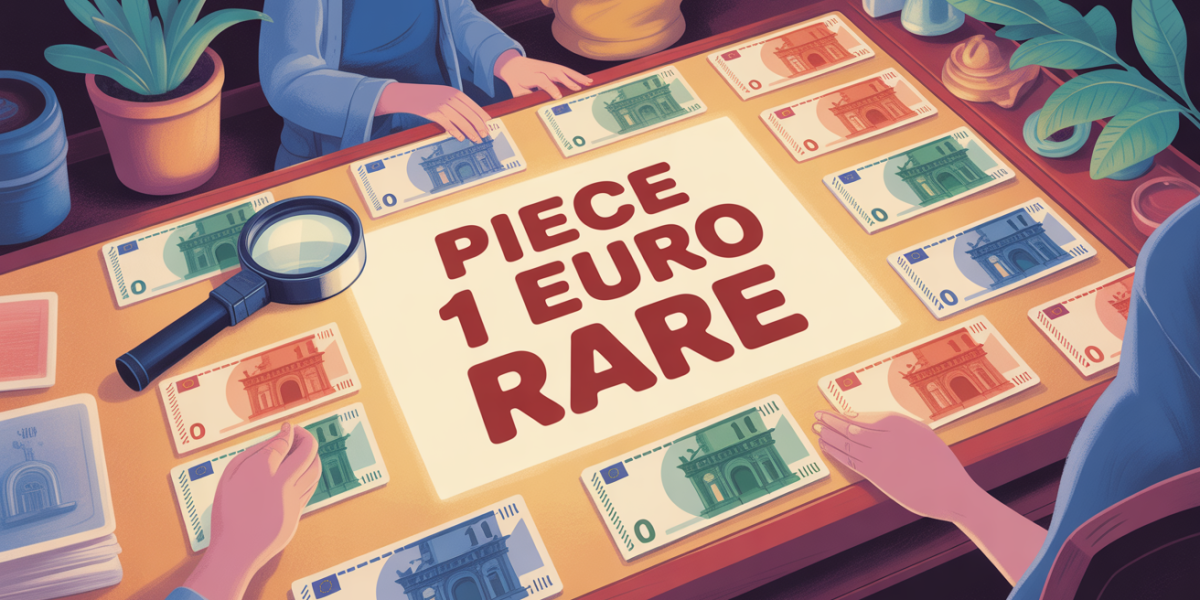 table avec pièces 1 euro rares collection et loupe