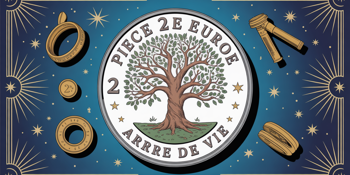 piece 2 euros arbre de vie sur fond bleu or accessoires