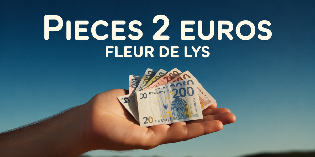 main avec pièces 2 euros fleur de lys fond bleu