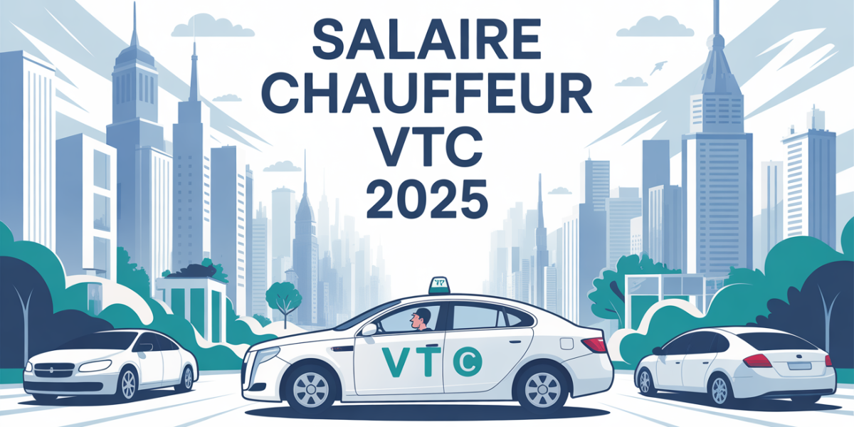 Illustration chauffeur VTC ville texte salaire 2025