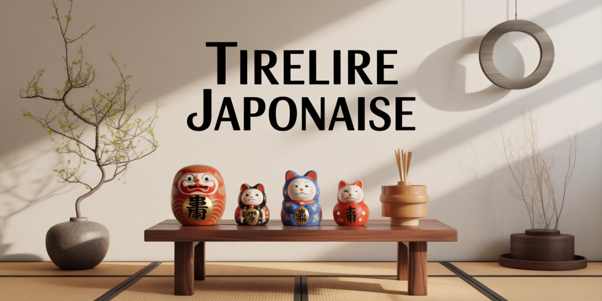 Tirelire japonaise Daruma Maneki-neko bois sur table zen