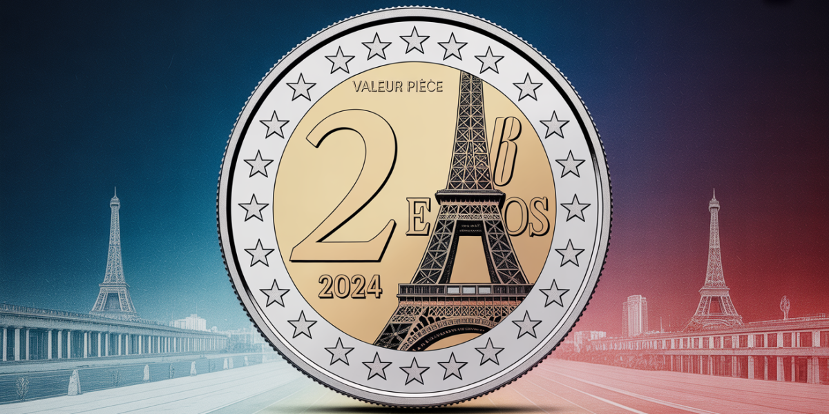 Gros plan pièce 2 euros JO 2024 sportive